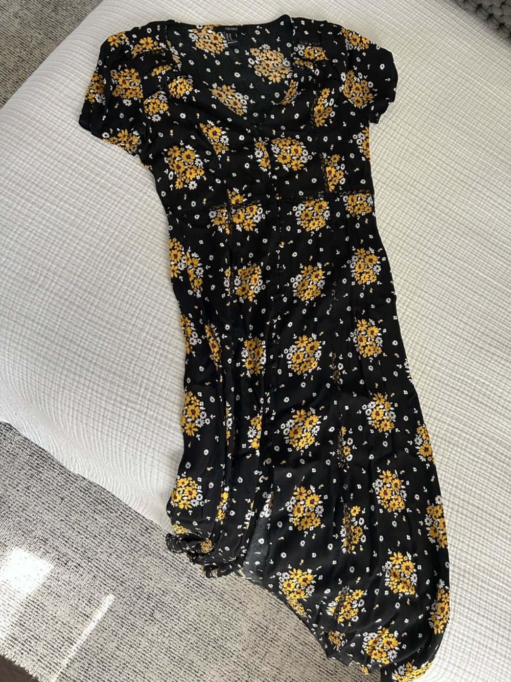 Forever 21 Black Maxi Dress with Yellow Floral Print